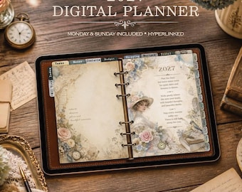 2027 Digital Planner | Vintage Hyperlinked GoodNotes iPad Journal (Digital Download)