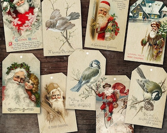 Etiquetas navideñas vintage de Papá Noel, etiquetas navideñas imprimibles (descarga digital)