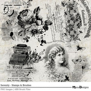 Photoshop penseel, Vintage, Heritage, Shabby Chic, digitale Scrapbook, stempels, borstels, grunge, shabby,-Serenity