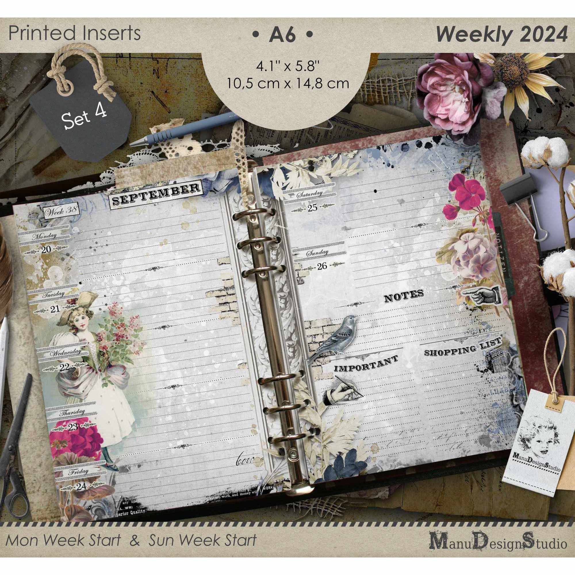 Weekly Printable Inserts A6 Planner Refill Weekly Agenda 