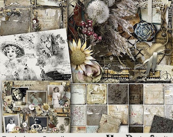 May include: A digital scrapbook kit with a vintage aesthetic. The kit includes images of flowers, houses, and old photographs. The text "Enduring - Bundle" and "Good Times Together" are visible in the image. The kit includes scrapbook papers, stamps, and clusters.