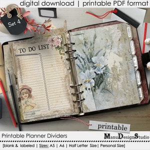 Pretty and Unique Printable Tabbed Planner Dividers, Blank and Labeled, Sizes A5, A6, Personal Size, Half Letter Size image 10