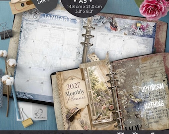 2027 Vintage A5 Monthly Planner Inserts