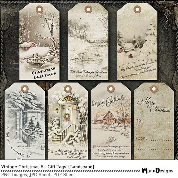 Digital Christmas Tags, Printable Christmas Tags, Vintage