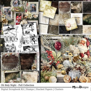 Bundle Of 5 Packs, Vintage Christmas Digital Graphics Bundle, Christmas Digital Scrapbook Papers and Elements, Christmas Clipart
