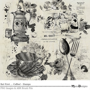 Digital Stamps, Photoshop Brushes, Coffee Stamps, Digital Scrapbooking, Digital Brushes, Scrapbook Stamps, printable stamp, Clipart,