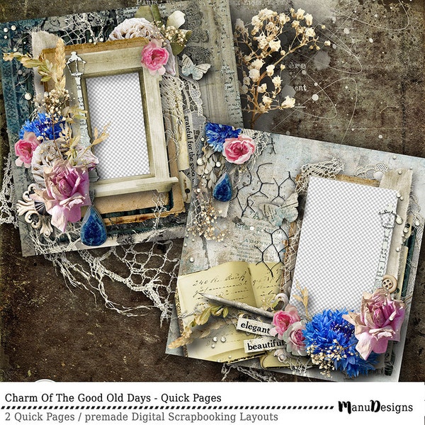 Digital Scrapbook, Premade Page, Scrapbook Page, Quick Page, Vintage Style Layout, Scrapbook Layout, Premade Scrapbook, 12x12, printable