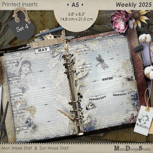 2025 Weekly Planner Pages Size A5, Agenda Refill 2025, Set No. 4