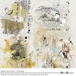 May include: A digital collage featuring a vintage clock, a bicycle, and text from old advertisements. The background is a mix of white, beige, and brown with black ink splatters. The text includes "Fine Groceries", "Keller Kurtz & Co.", and "Spectacles & Eye Glasses".