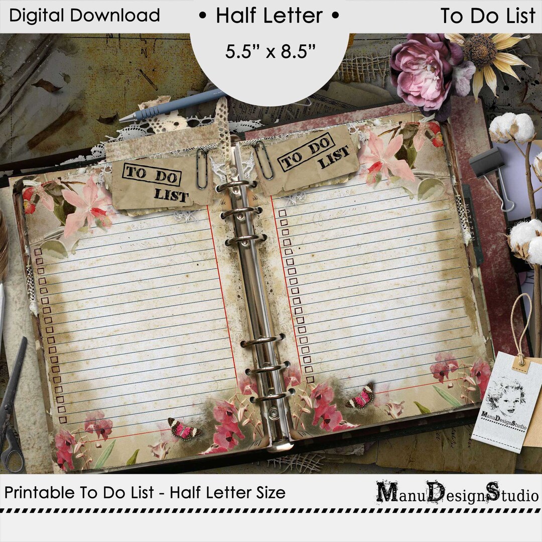 Half Size to Do List, Checklist Printable Planner Pages, Bullet Journal ...