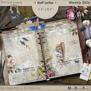 2026 Weekly Planner Half Size Refill Pages, Set No. 3