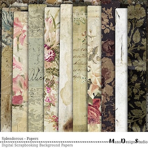 Pacchetto di carta digitale, Documenti per album, Documenti stampabili, Documenti digitali squallidi, Collezione di carta, Sfondi per scrapbooking, Documenti vintage