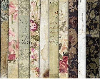 Digital Paper Pack, Scrapbook Papers, Printable Papers, Shabby Digital Papers, Paper Collection, Scrapbooking Backgrounds, Vintage Papers