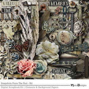 Vintage Digital Scrapbook Kit, Vintage Style, Digital Papers, Digital Graphics, Printable Papers, Old Vintage Papers, Digital Clipart,