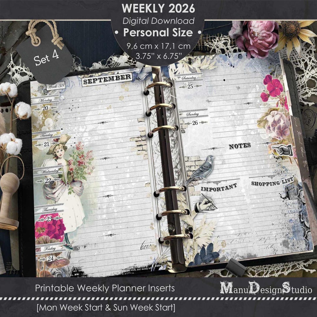 2026 Weekly Planner Inserts Personal Size, Digital Download PDF ...