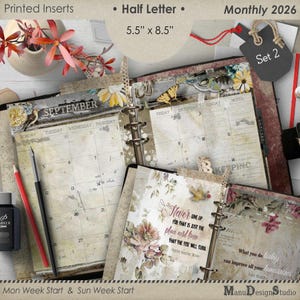 Half Letter Size 2026 Monthly Planner Refill, 5.5 x 8.5, Agenda Inserts 2026, Set No. 2 - For US Customers (Customs Included)