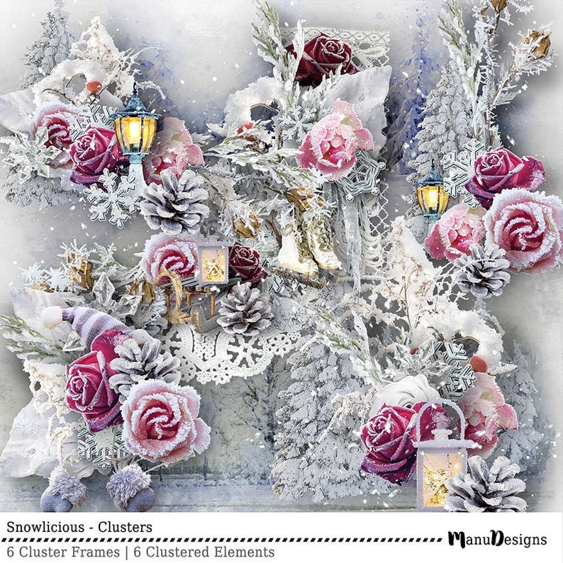 Digital Scrapbook Clusters - Snowlicious, Winter Digital Frame, Digital ...