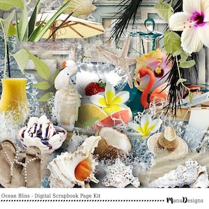Summer, Digital Scrapbook Kit, Summer Backgrounds, Summer Digital Papers, Printable Papers, Summer Digital Graphics, Tropical Graphics,