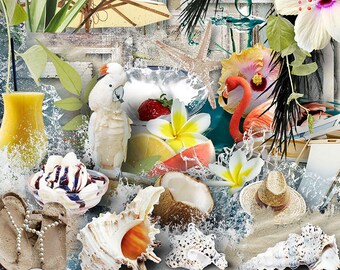 Summer, Digital Scrapbook Kit, Summer Backgrounds, Summer Digital Papers, Printable Papers, Summer Digital Graphics, Tropical Graphics,