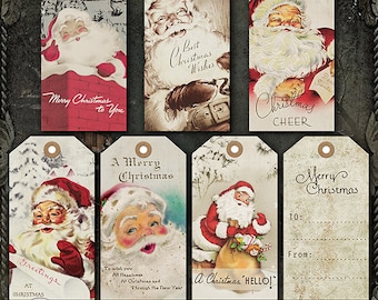 Etichette regalo di Natale vintage di Babbo Natale, etichette stampabili per le feste (digitali)