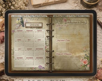 2026 Daily Digital Planner for iPad | Hyperlinked | Vintage Scrapbook Style | GoodNotes & Notability Compatible