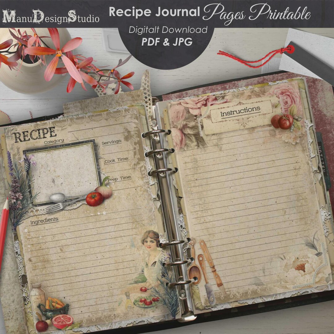 Recipe Journal Printable – A5 Vintage Recipe Binder Pages for DIY ...