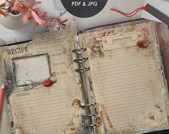 Recipe Journal Printable – A5 Vintage Recipe Binder Pages for DIY Cookbook