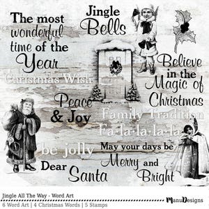 Christmas Word Art on transparent background, Holiday Photo Overlay,  Christmas Clip Art, Holiday Word Art Overlays, Christmas Stamps
