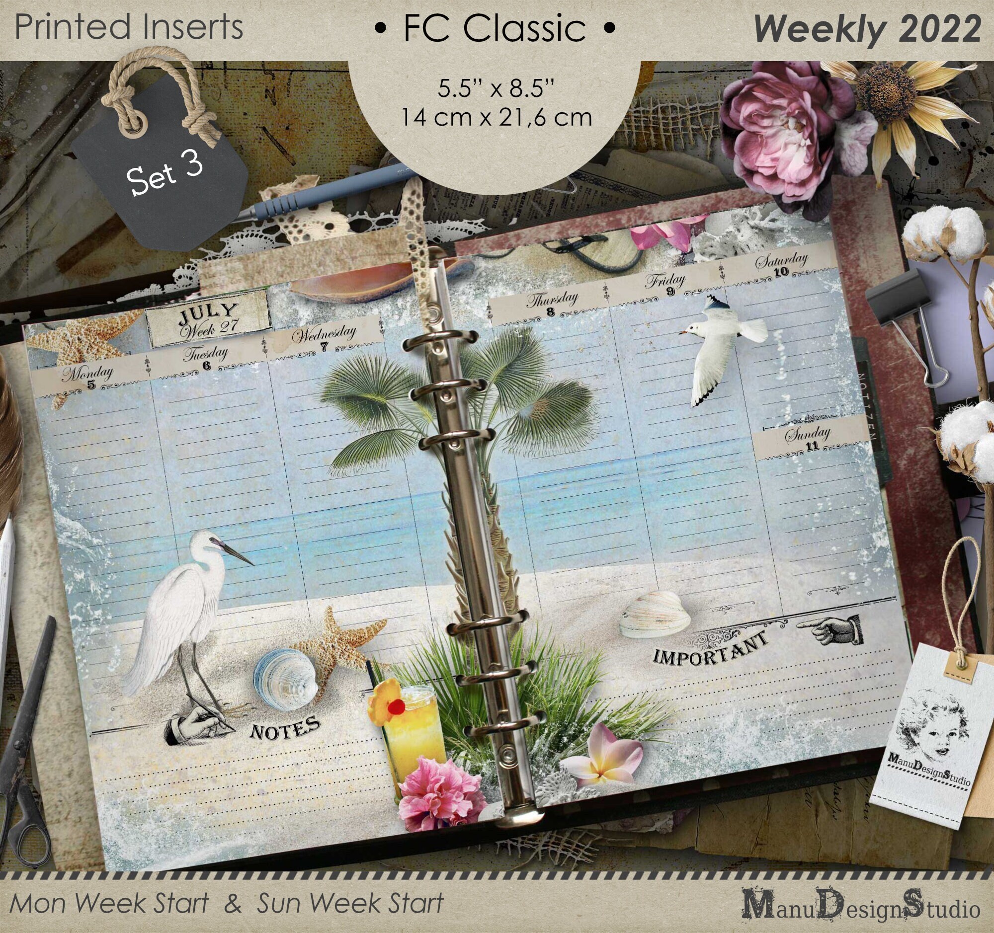 2022 Weekly Planner Refill Classic Size for Franklin Covey Etsy