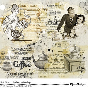 Coffee Digital Overlays, Scrapbooking Overlays, Coffee Time Overlays, Digital Overlays, Coffee Vintage Overlay, Photography Coffee Overlays