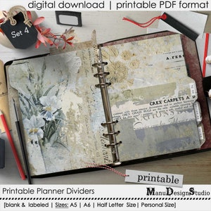 Pretty and Unique Printable Tabbed Planner Dividers, Blank and Labeled, Sizes A5, A6, Personal Size, Half Letter Size image 5