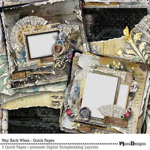 Quick Pages, Scrapbook Pages, Scrapbook Layout, Premade Scrapbook, Digital Scrapbook Quick Pages, Vintage Digital Scrapbooking, Digital Page