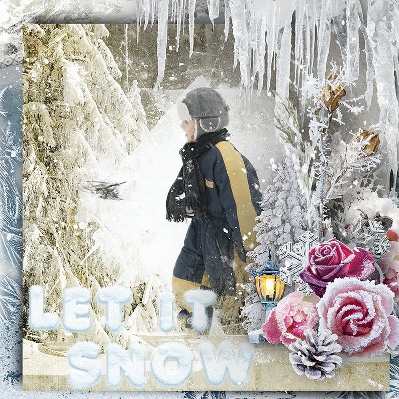 Digital Scrapbook Clusters Snowlicious Winter Digital | Etsy