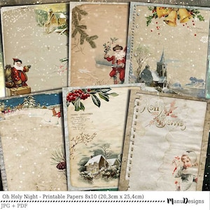 Printable Papers 8x10, Vintage Christmas Printables, Christmas Digital Papers, Printable Scrapbook Papers, Christmas Background Prints