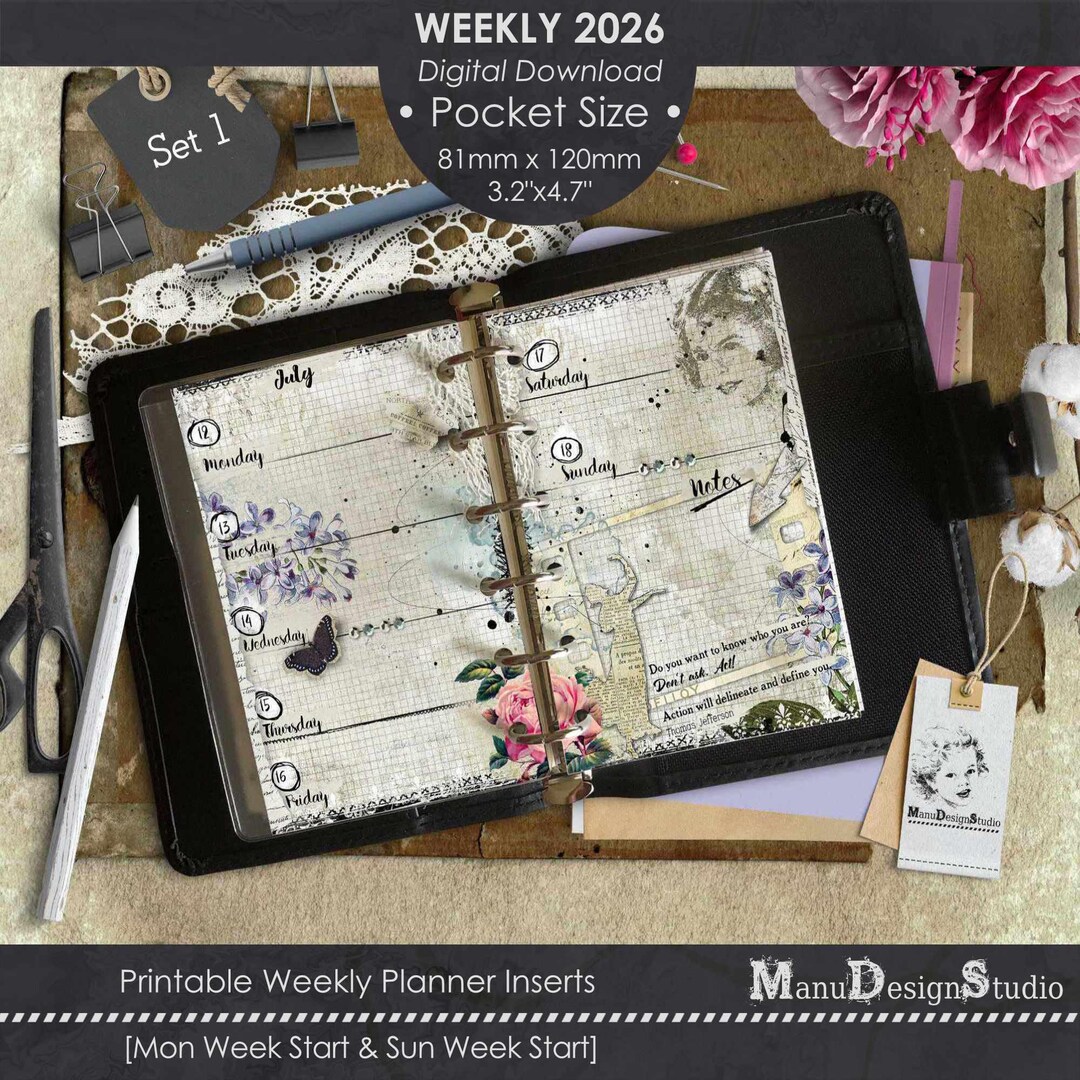 2026 Vintage Pocket Printable Weekly Inserts, Set 1 - Etsy