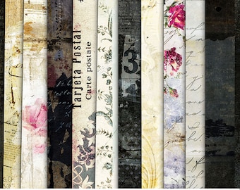 Floral Shabby Chic Digital Paper Pack, Scrapbook Vintage Papers (Digital Download)