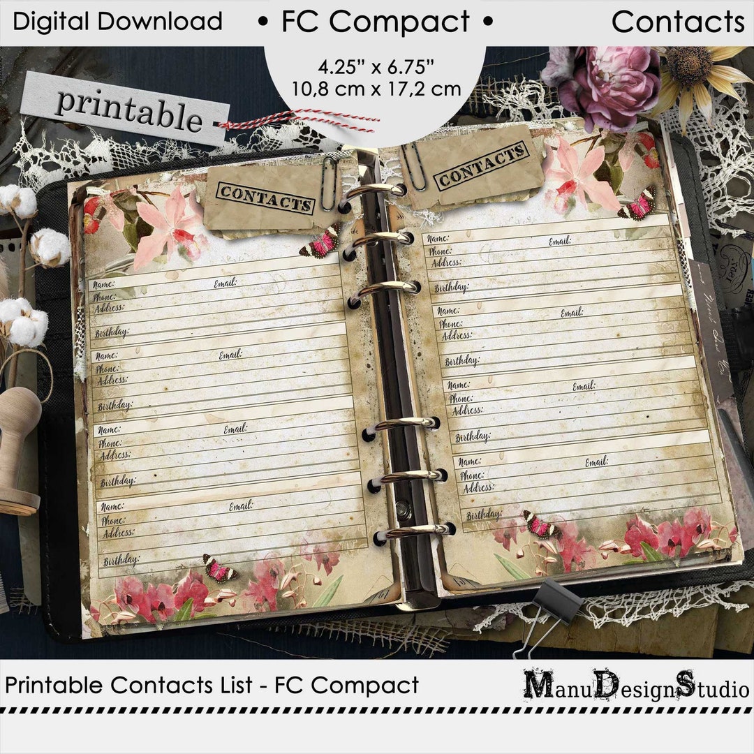 Printable Contacts List for Compact Franklin Covey, PDF Address Book ...