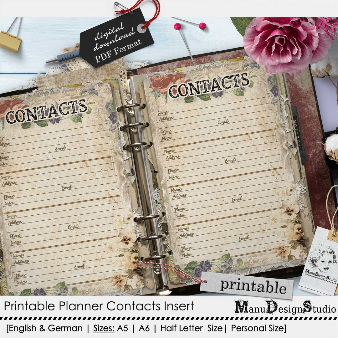 Printable Address Page, Instant Download, Sizes: A5, A6, Personal Size ...