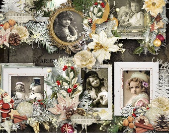 Digital Holiday Frame, Digital Christmas Frame, Christmas Scrapbook, Christmas Digital Photo Frame, Vintage Christmas Digital, Digital Frame