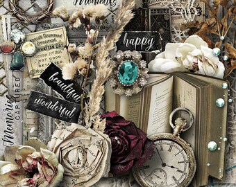 Scrapbooking Kit, Digital Scrapbook, Vintage Style, Digital Papers, Digital Elements, Shabby Papers, Scrapbook Elements, Old Vintage Papers