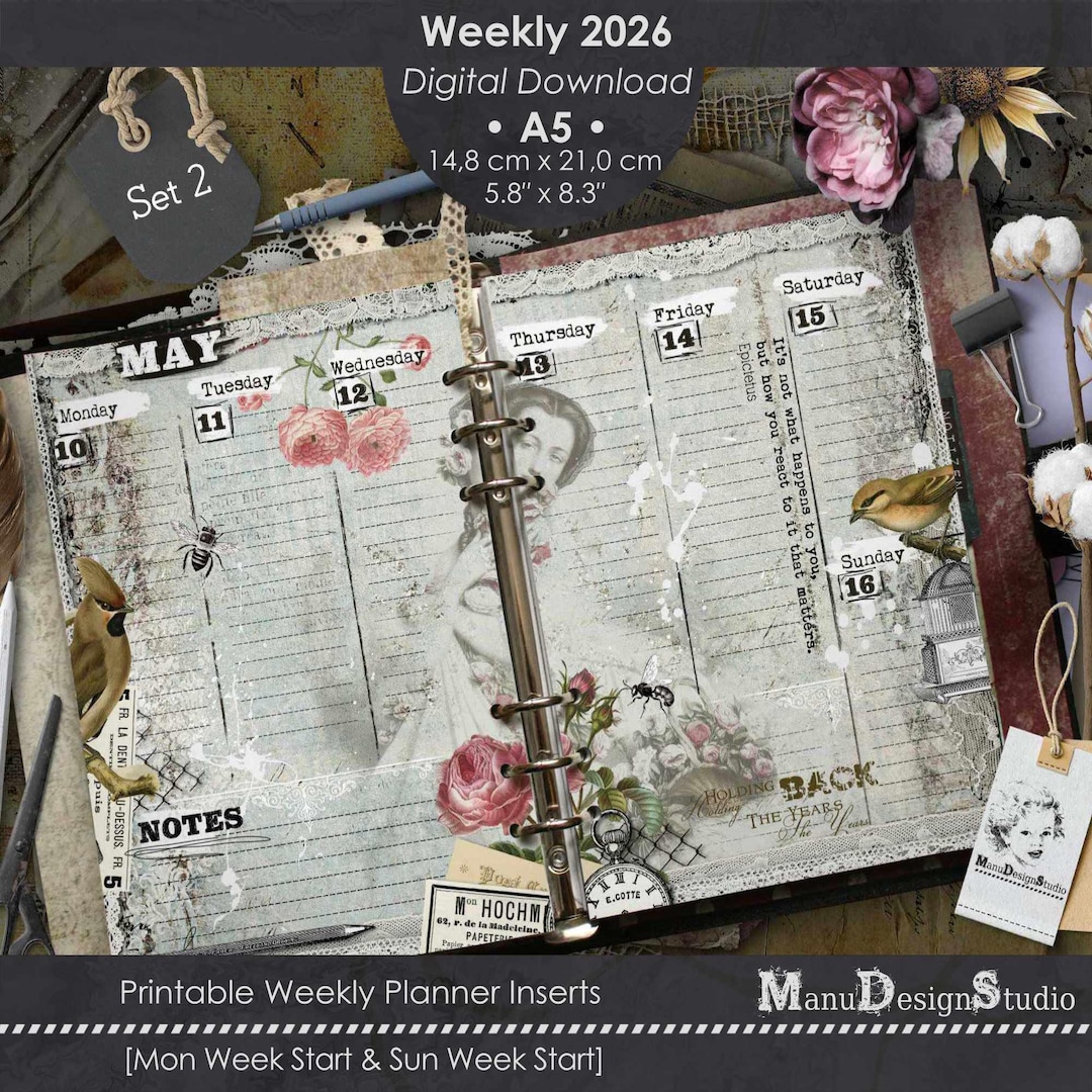 A5 Weekly Planner Refill 2026 Digital Download - Etsy