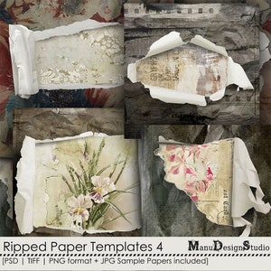 Documenti digitali strappati, Sovrapposizioni di carta strappata, Sfondo digitale strappato, Scrapbook digitale, Carta digitale, Documenti usurati, Bordi strappati, Strappato aperto