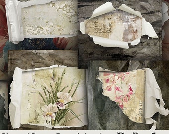 Ripped Digital Papers, Torn Paper Overlays, Torn Digital Background, Digital Scrapbook, Digital Paper, Worn Papers, Ripped Edges, Torn Open