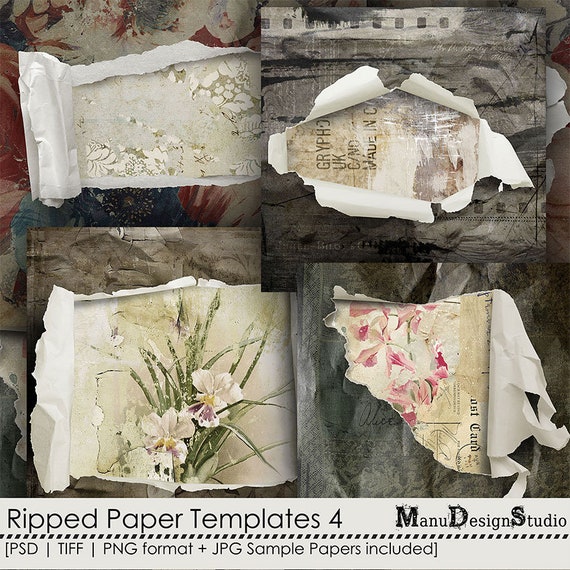 Antique Paper Digital Collage Sheet Background Worn Tattered Old