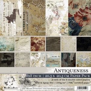 8x8 Scrapbook Paper Pack, Antiqueness, Vintage Scrapbook Papers Double-Sided