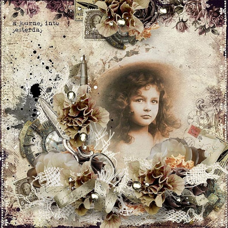 Instant Download Vintage Style Digital Papers Printable Papers Scrapbook Elements Scrapbook Kit