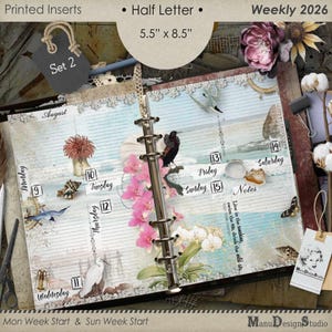 Half Size 5.5 x 8.5 Planner Inserts 2026, Set No. 2 - For US Customers (Customs Included)