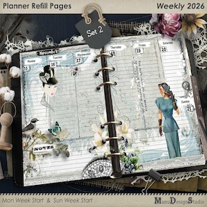 2026 Printed Weekly Planner Inserts, A5 Weekly Planner Pages, A6 Planner Inserts, 2026 Agenda Refill, Weekly Calendar, Half Letter Size,