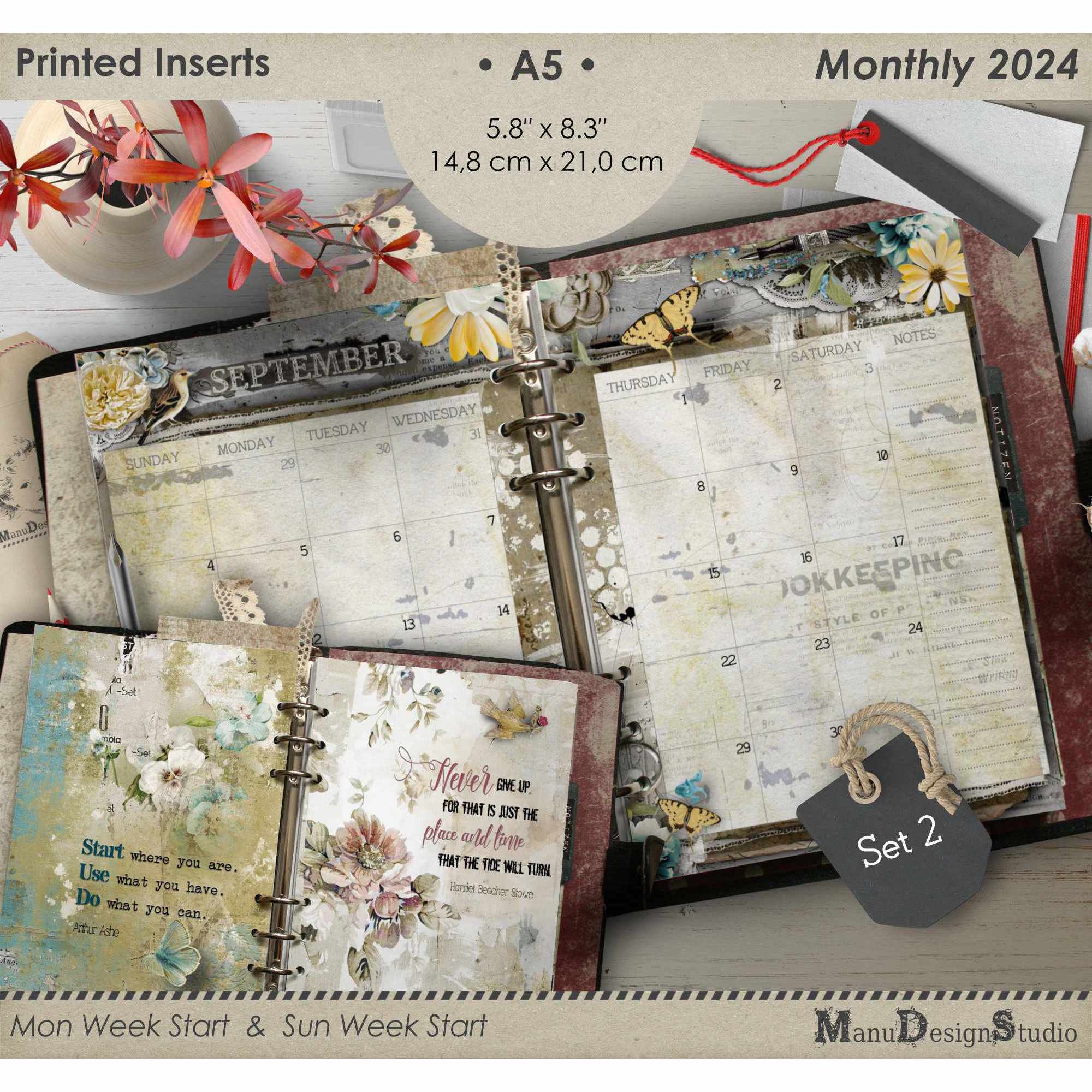 2023 or 2024 TABBED Calendar fits Louis Vuitton Agenda All Szs Bundle:  PM*MM*GM