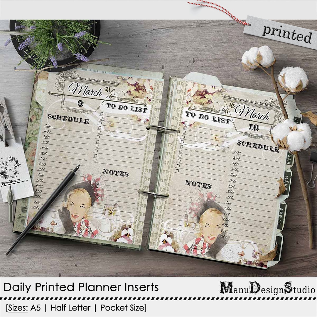 Printed Daily Planner Inserts, A5, Half Letter, Franklin Covey Compact